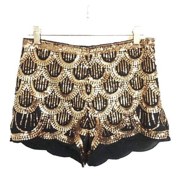 Gold & Black Sequin Shorts