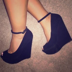 ***SOLD***Black suede wedge heels