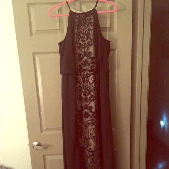 Black and lace floor length dress