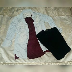 Whole outfit bundle button down suede shirt jeggin