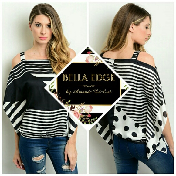Bella Edge Boutique  Tops - Black white stripe dots top