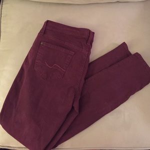 7 for all mankind, cranberry skinny jeans, size 26