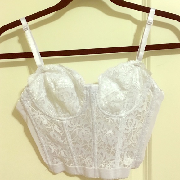 Nasty Gal White Lace Corset Crop Top