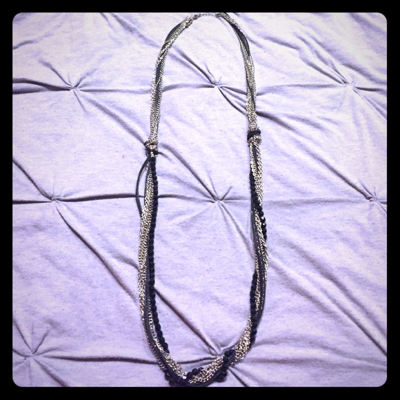 Silver & black knotted long necklace