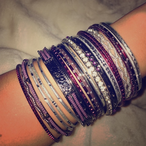 Purple and silver statement bangle set - Picture 1 of 3