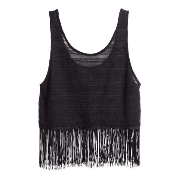 H&M Divided Fringe Pattern Crop Top | Black