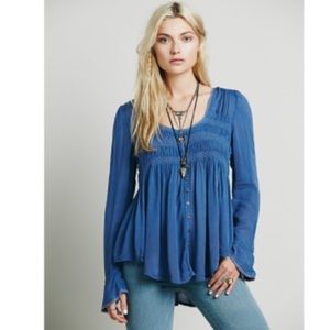 Free People blue bird smocked top