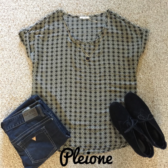 Pleione Brown and Black Print Blouse