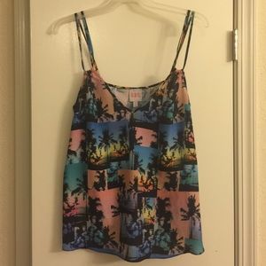 Open Back Palm Tree Print Tank