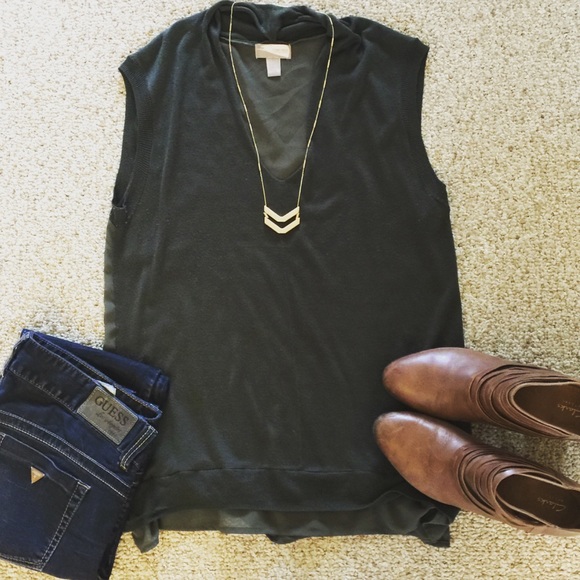 🎉 HP 🎉 Dark Green Sweater Blouse with Sheer Back