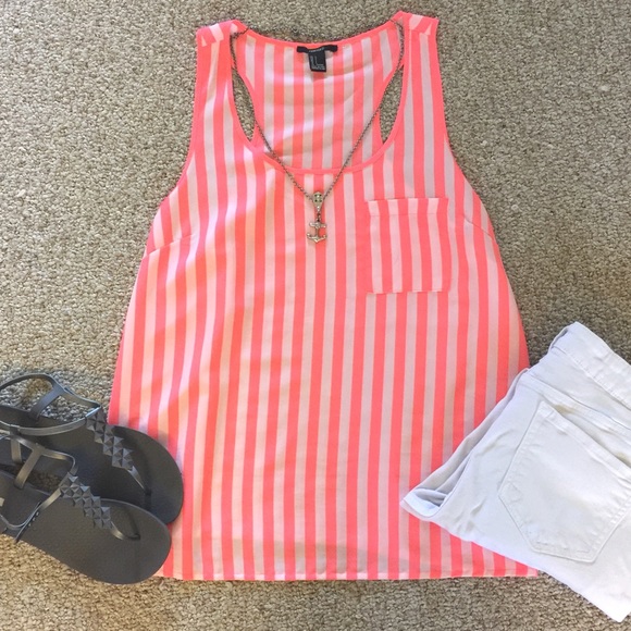 Neon Pink Striped Racer Back Tank