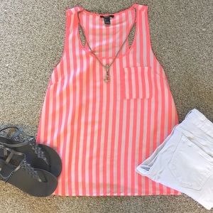 Neon Pink Striped Racer Back Tank