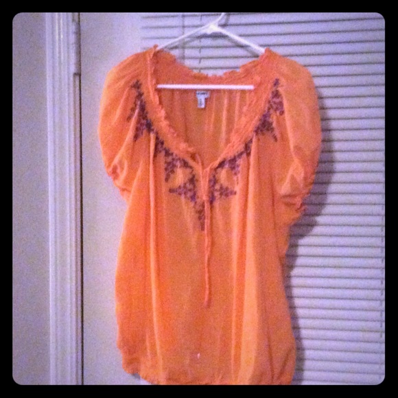 Orange short sleeve peasant style top