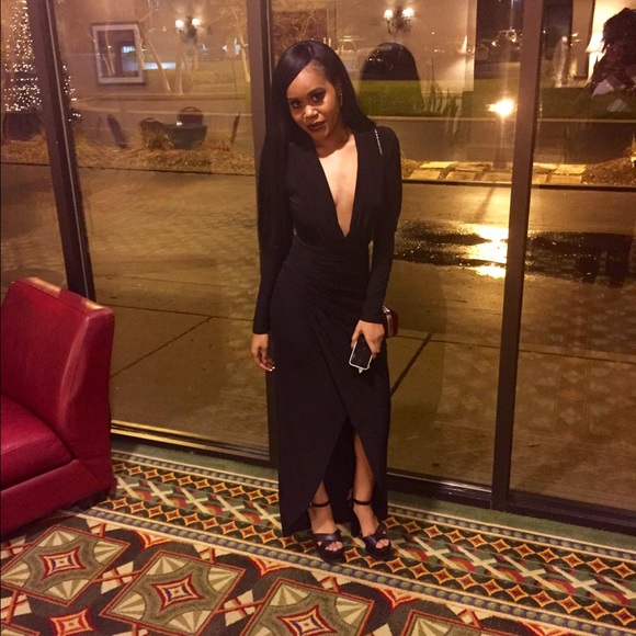 Black plunge roush detail maxi dress