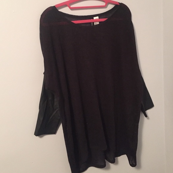 Black leather sleeve sweater