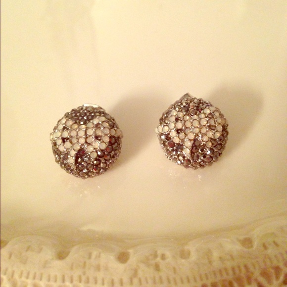Round Sparkle Studded Bow Tie  Earrings - Picture 1 of 3