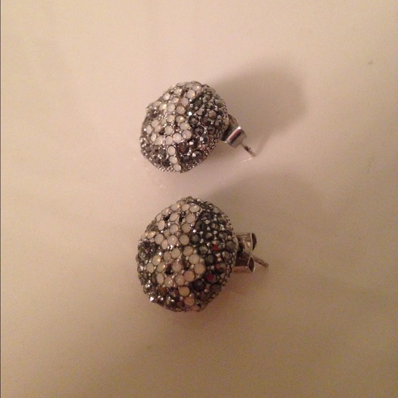 Round Sparkle Studded Bow Tie  Earrings - Picture 2 of 3