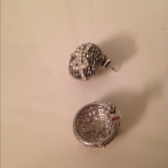 Round Sparkle Studded Bow Tie  Earrings - Picture 3 of 3