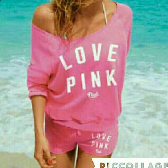 VS Pink slouchy crew and shorts set size M NWT