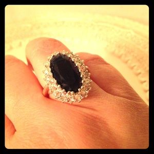 Silver & Blue Sapphire Stone Ring, size 9