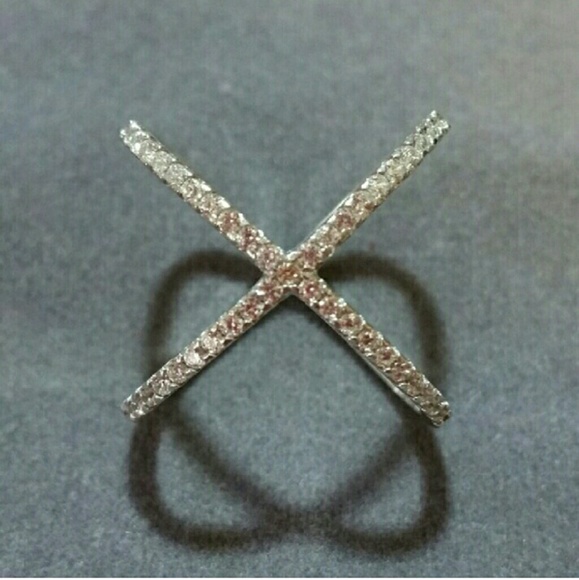CZ Criss Cross "X" White  gold ring - Picture 2 of 3