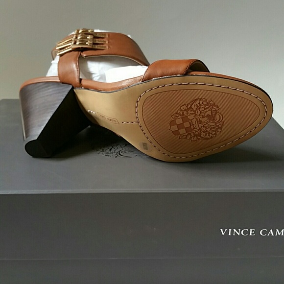 VINCE CAMUTO BROWN & COPPER LEATHER CHUNKY SANDAL - Picture 3 of 4