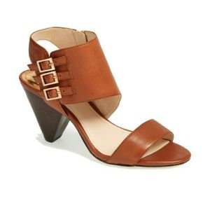VINCE CAMUTO BROWN & COPPER LEATHER CHUNKY SANDAL