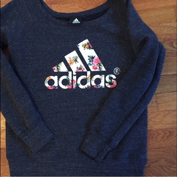 Adidas Tops - Adidas Gray & Floral Sweatshirt