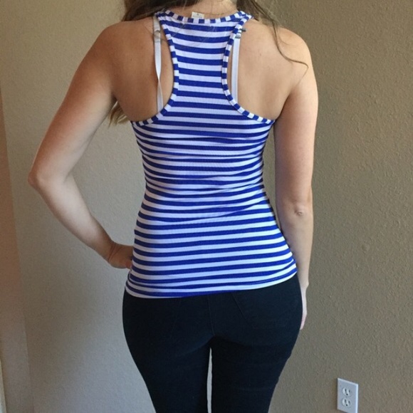 Blue & White Striped High Neck Tank (LAST LRG!) - Picture 2 of 4