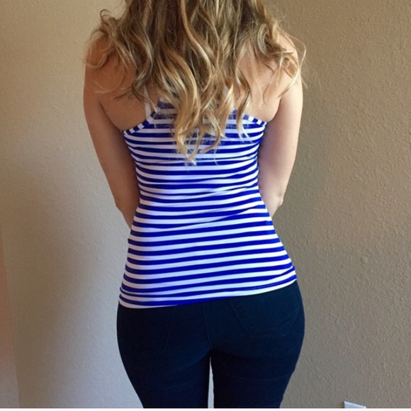 Blue & White Striped High Neck Tank (LAST LRG!) - Picture 4 of 4