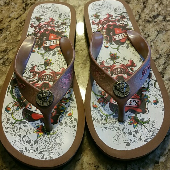 Ed Hardy brand new flipflops