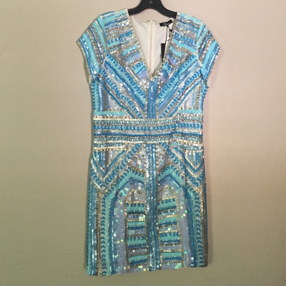 SOLD*NWT Parker Serena Sky Blue Beaded Mini Dress - Picture 2 of 4
