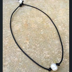 Black Leather & Freshwater Pearl Choker