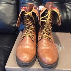 Brown calf high boots