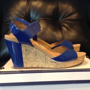 Blue strappy wedges