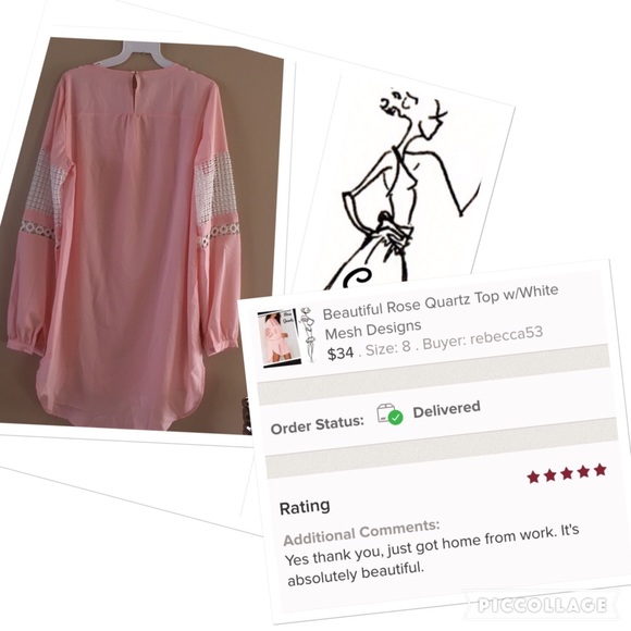 1 Left! HP!!🎉Rose Quartz Top w/White Mesh Designs - Picture 4 of 4