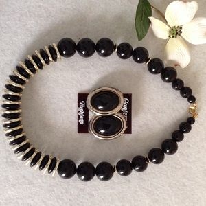 BLACK & GOLD BEADED NECKLACE SET- NIP
