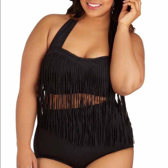 Black fringed swimsuit