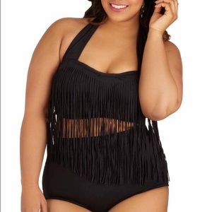 Black fringed swimsuit