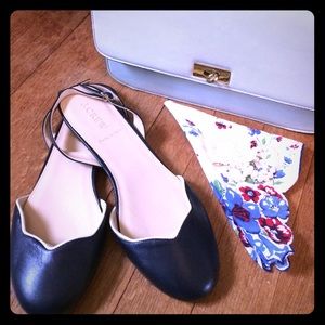 J Crew navy leather flats 7 1/2