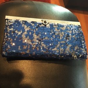 Blue and silver sequin clutch