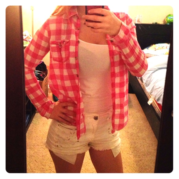 Pink and white button down plaid