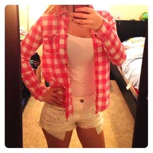 Pink and white button down plaid
