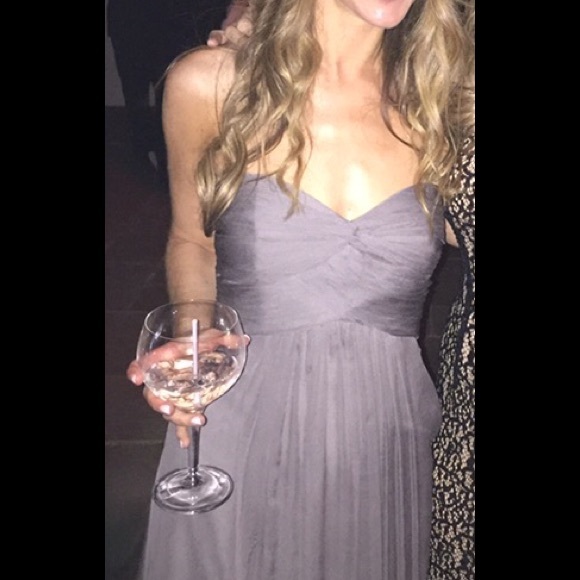 Amsale strapless gown in charcoal.