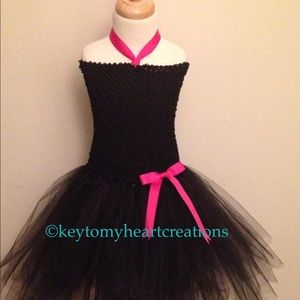 Black classic tutu dress with hot pink ribbons
