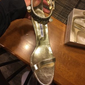 Manila Blahnik coin strappy sandal.