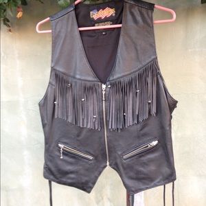 Black Leather Fringe Vest