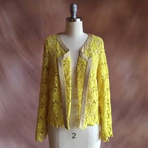 Anthropologie bright yellow lace jacket blazer