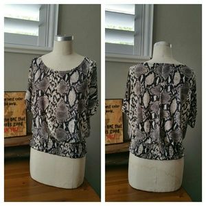 Dolman Drape Snake Print Blouse w/ Fitted Waist
