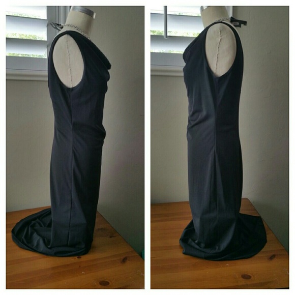 Sexy Fitted Little Black Dress with Cowl Neckline - Picture 2 of 4